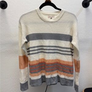 Striped Sweater in Cream, Gray, and Orange